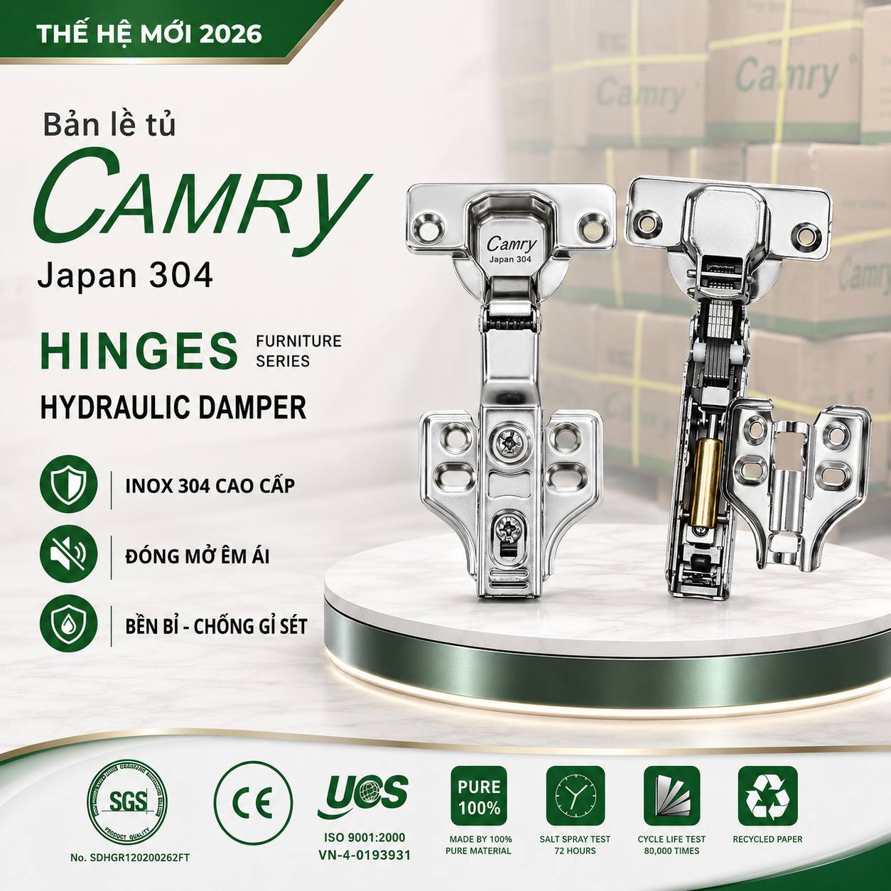 Poster bản lề CAMRY Japan 304 thế hệ mới 2026